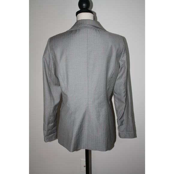 Signature by Larry Levine 8 Women's Blazer Double Gray Teal Stripes One Button - Picture 2 of 6